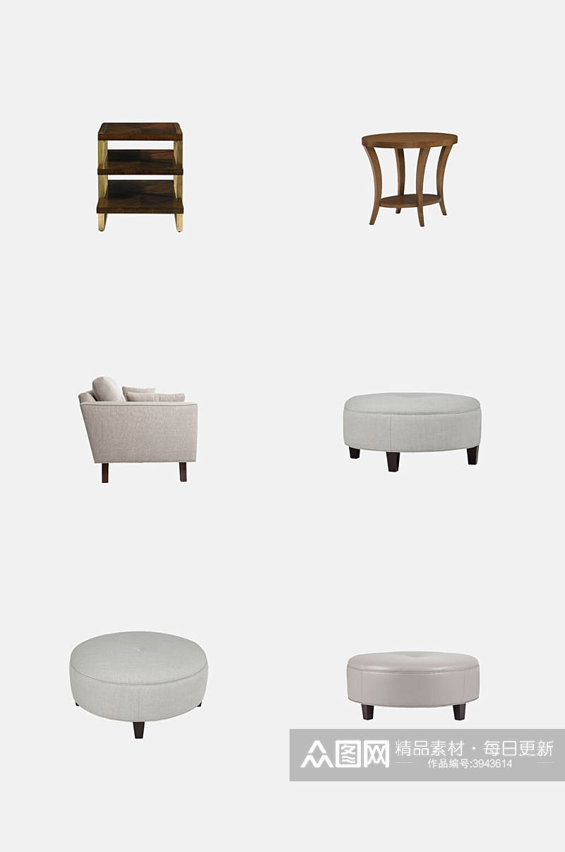 简约圆形凳子美式家具免抠素材素材