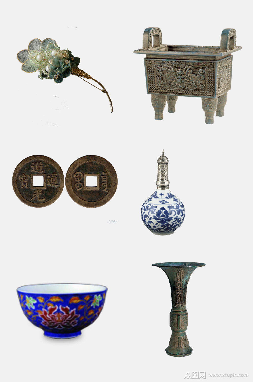 古典青花瓷古董古玩免抠素材素材
