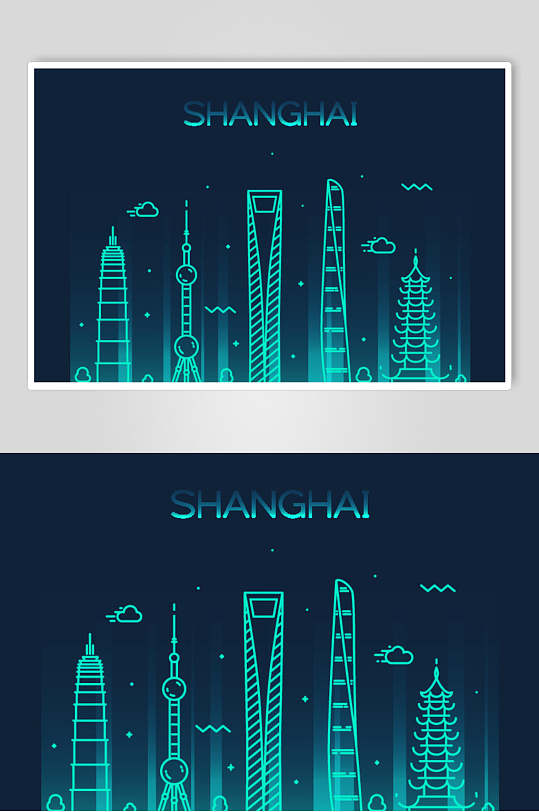 上海世界地标建筑城市线性矢量素材