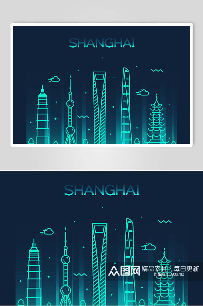 上海世界地标建筑城市线性矢量素材素材