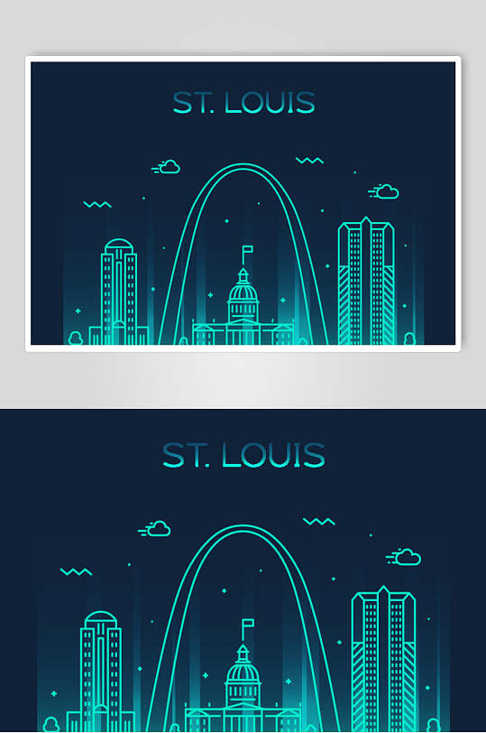 圣路易斯世界地标建筑城市线性矢量素材