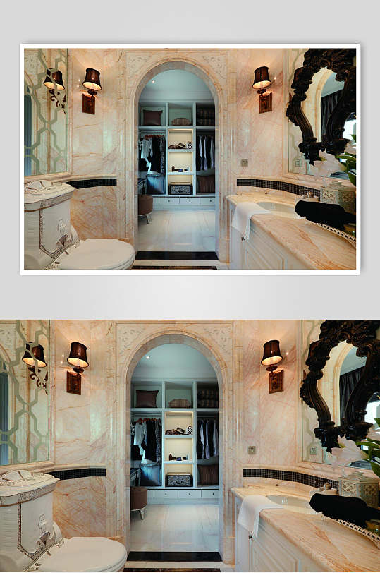 白色马桶浴室法式别墅样板间图片