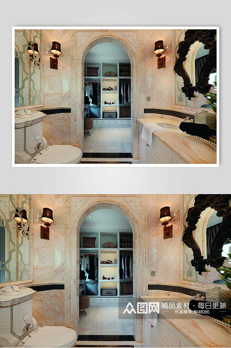 白色马桶浴室法式别墅样板间图片素材