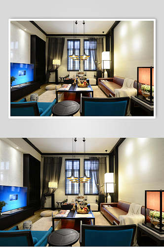 新中式室内客厅明亮图片摄影图