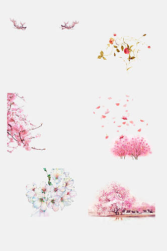 大气卡通治愈樱花花朵手绘免抠素材