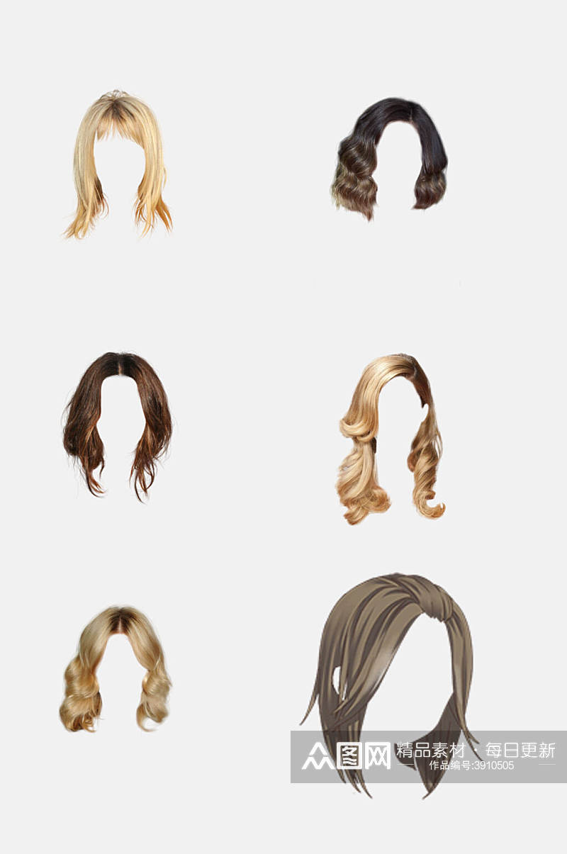 创意金色卷发发型头发免抠素材素材