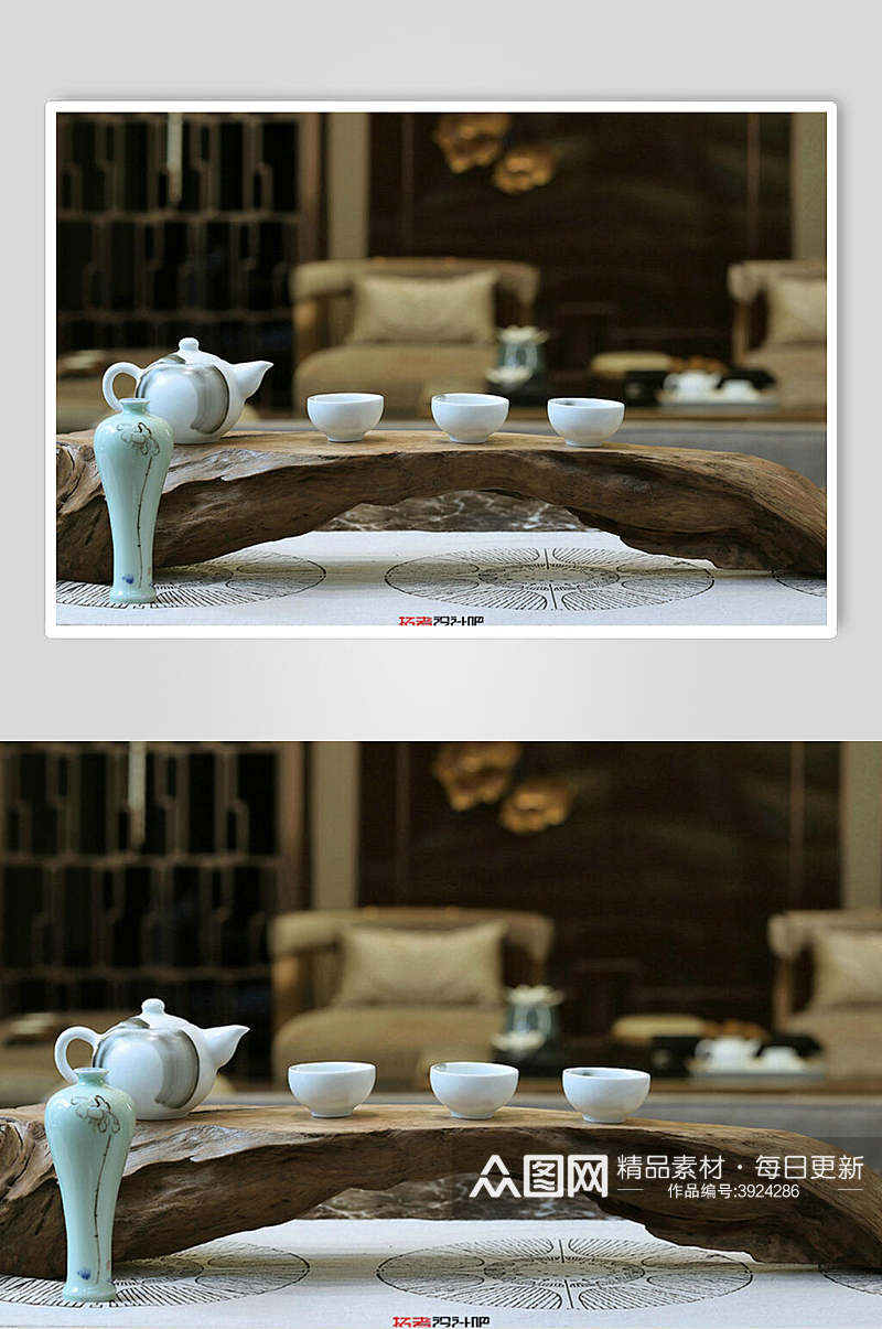 时尚简约大气茶杯绿新中式室内图片素材