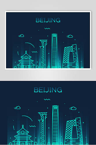 北京世界地标建筑城市线性矢量素材