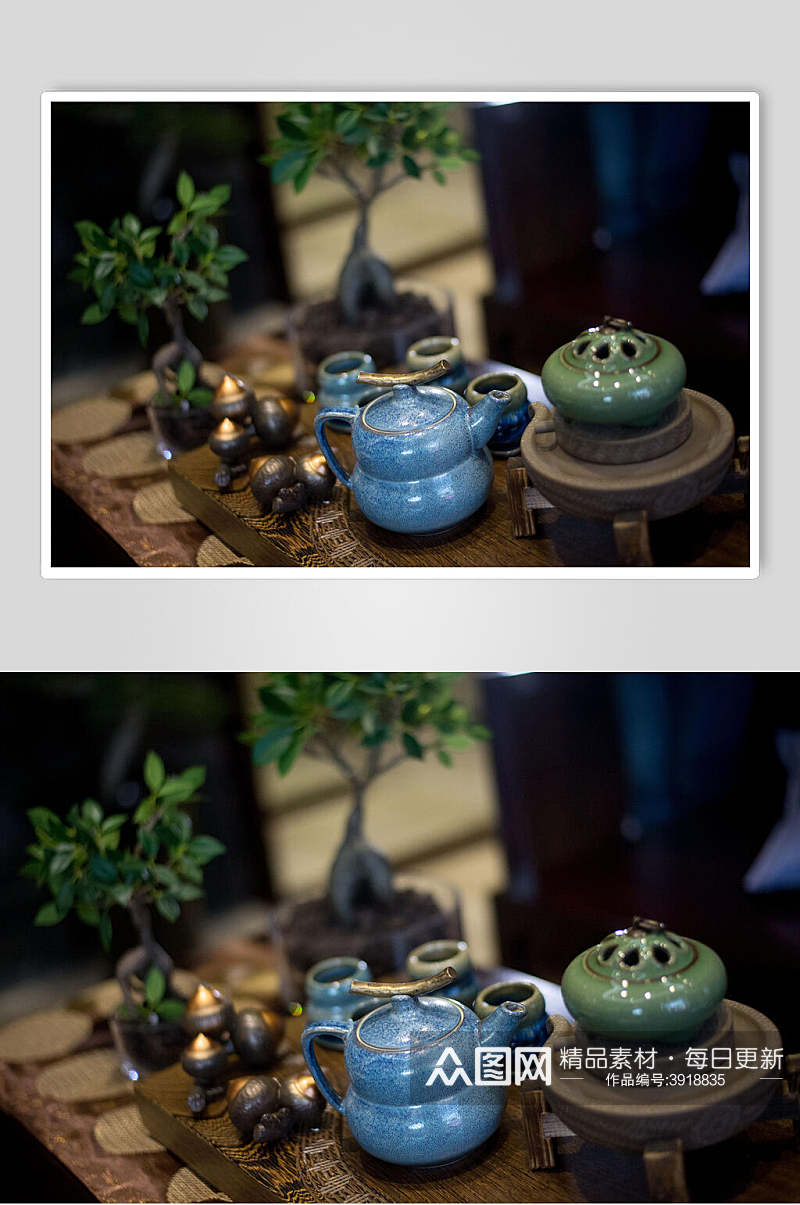 陶瓷植物淡雅治愈绿新中式室内图片素材