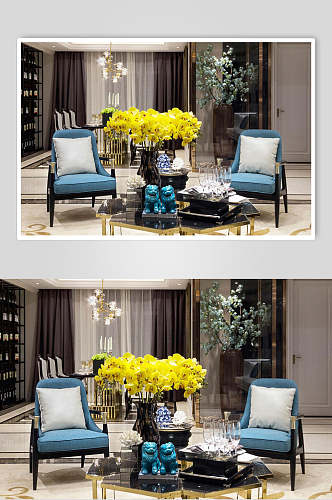 大气优雅个性黄蓝色新中式室内图片