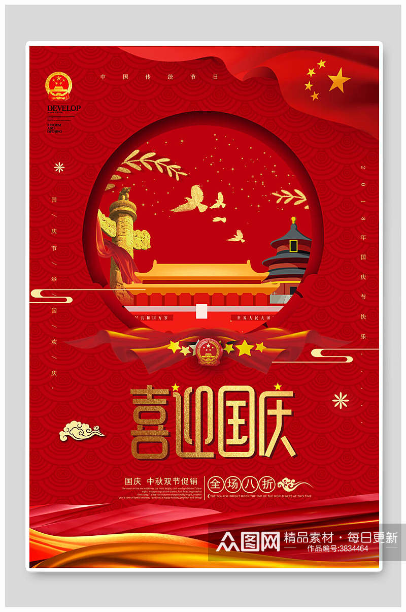 红色天安门喜迎国庆欢度国庆节海报素材