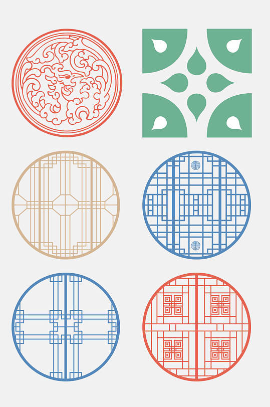创意对称唯美中式传统图案免抠素材