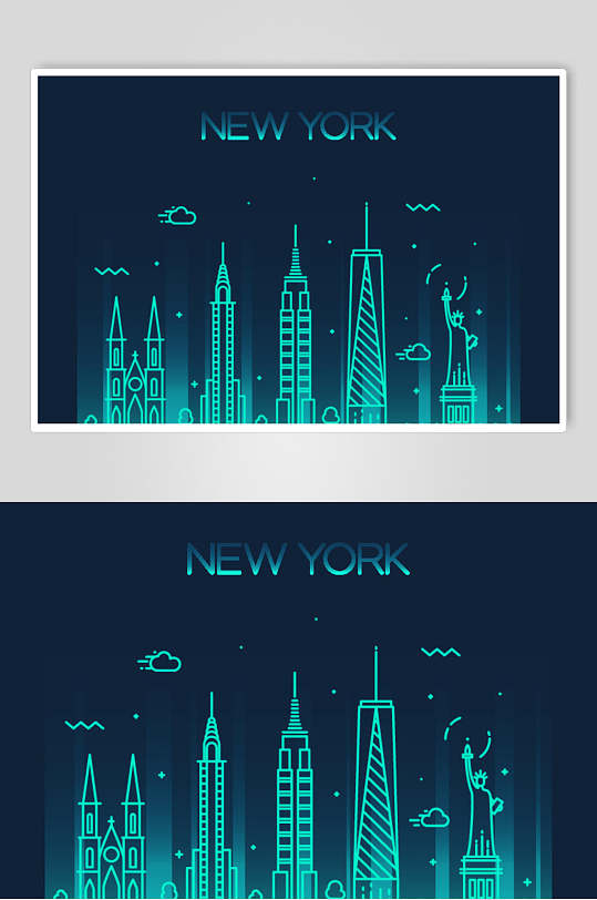 纽约世界地标建筑城市线性矢量素材
