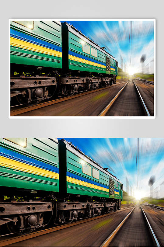 铁皮轨道天空云朵蓝绿蒸汽火车图片