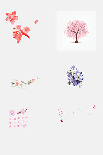 卡通治愈粉紫樱花花朵手绘免抠素材
