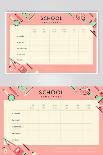 简约大气学校卡通计划表矢量素材