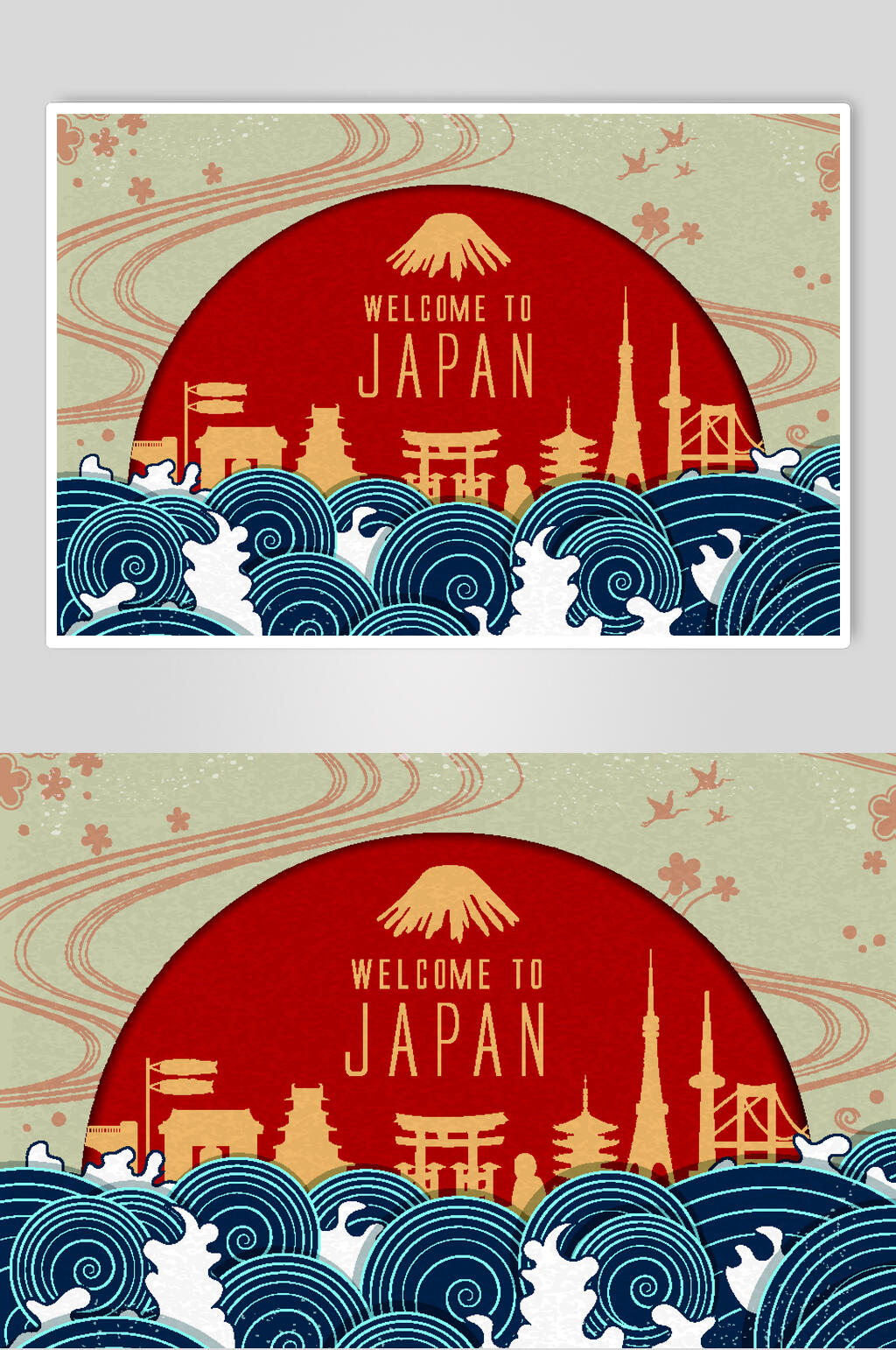 大气波浪典雅日本旅行手绘矢量素材素材