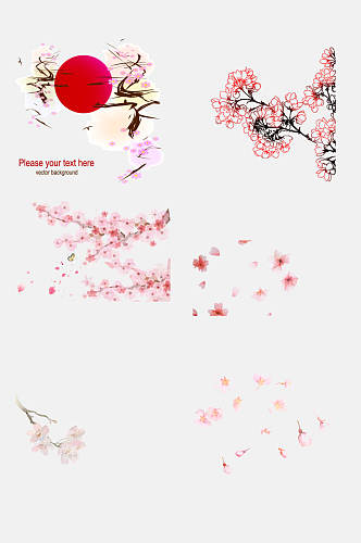 简约优雅粉色樱花花朵手绘免抠素材