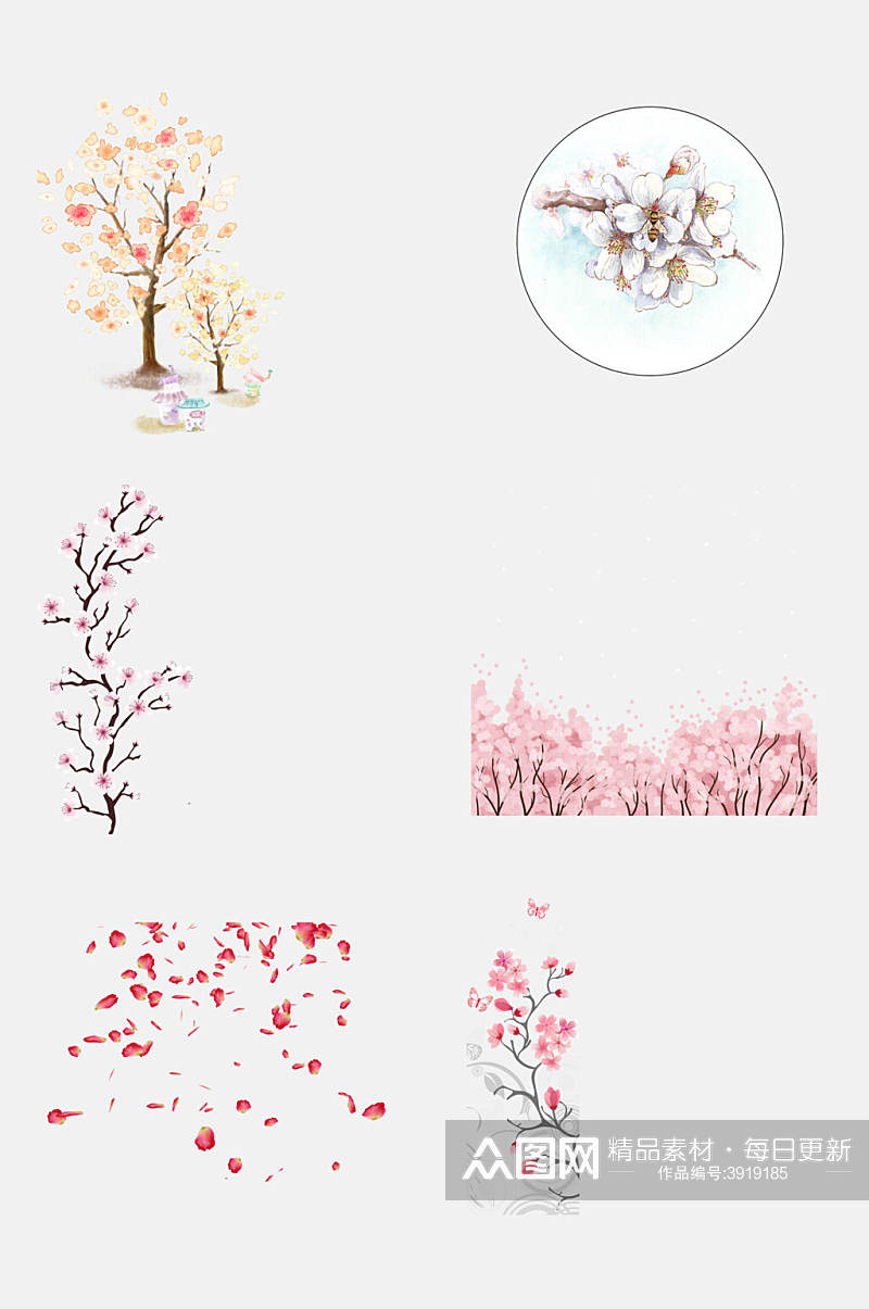 卡通树枝可爱樱花花朵手绘免抠素材素材