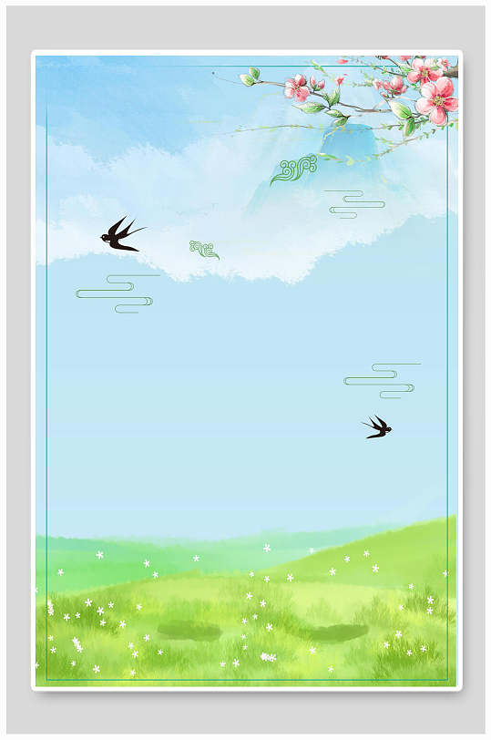 青色飞燕春天插画背景
