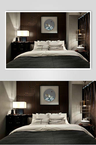 优雅清新灯具床单卧室家装设计图片
