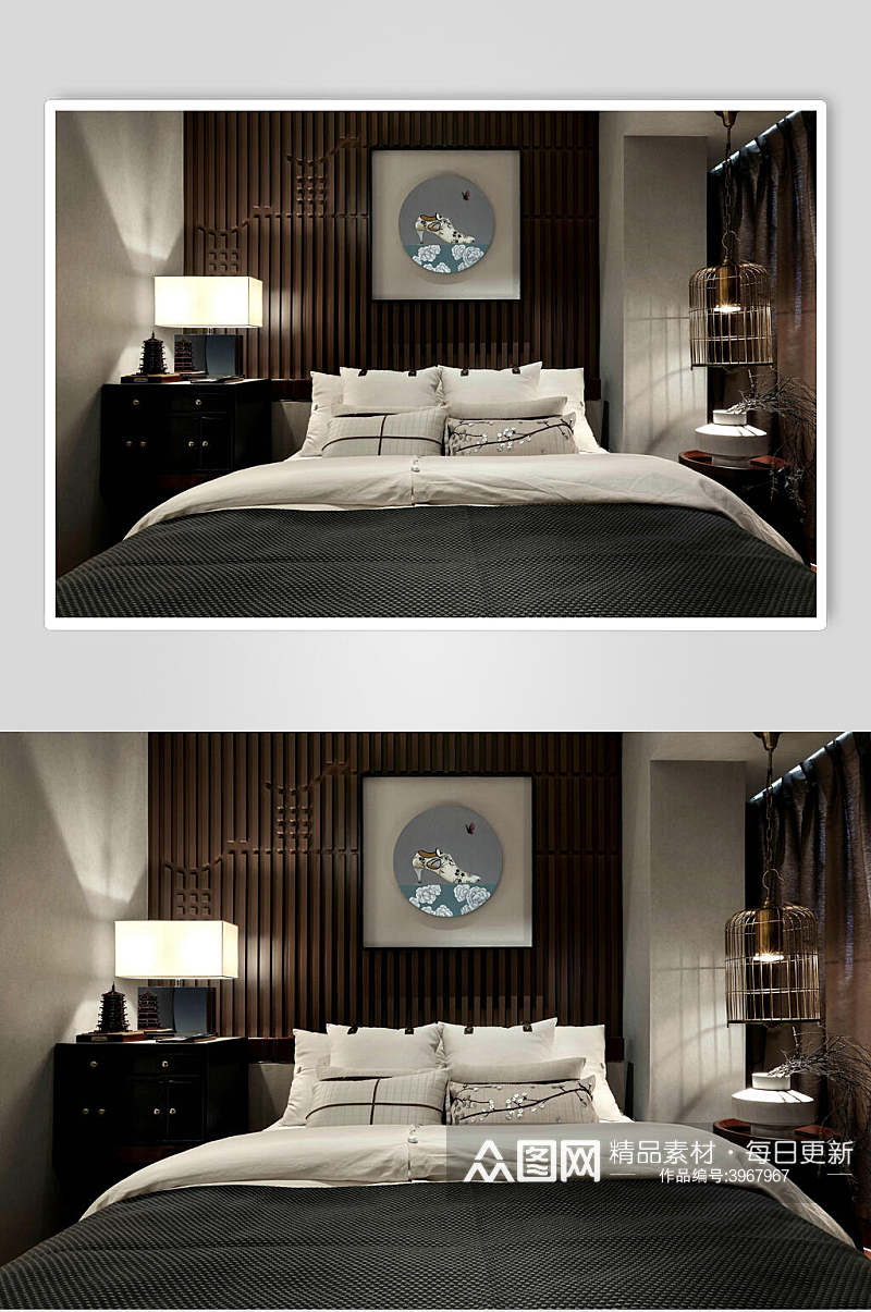 优雅清新灯具床单卧室家装设计图片素材