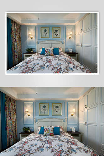 简约大气壁画窗帘卧室家装设计图片