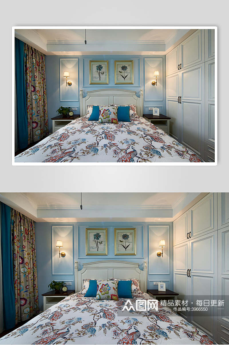 简约大气壁画窗帘卧室家装设计图片素材