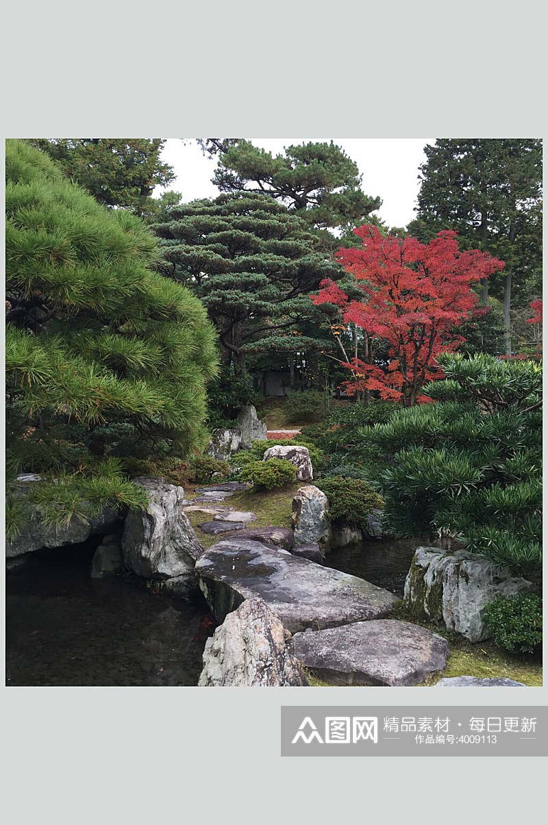 绿色树木创意高端石头日式庭院图片素材