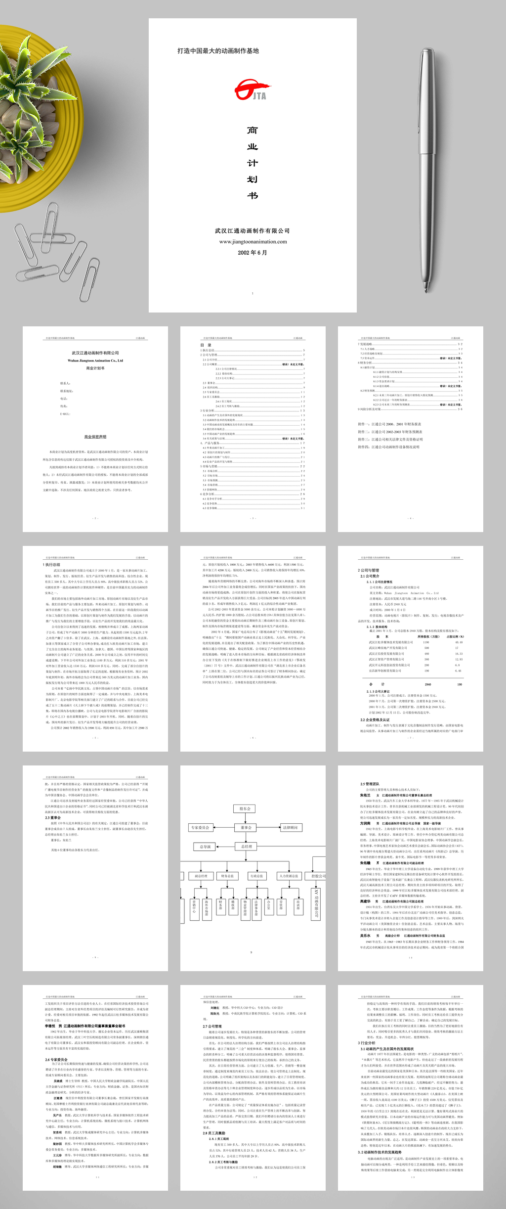 武汉江通动画制作有限公司商业计划书WORD素材