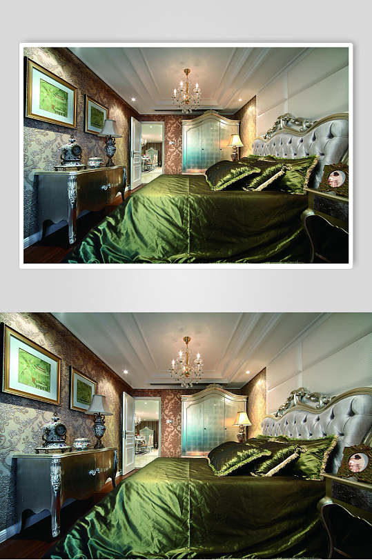 被子壁画大气绿法式二居室案例图片