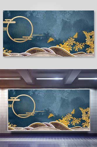 金色古典中国风水墨banner背景