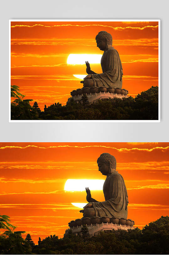 橙色剪影雕像大气创意泰国旅游图片