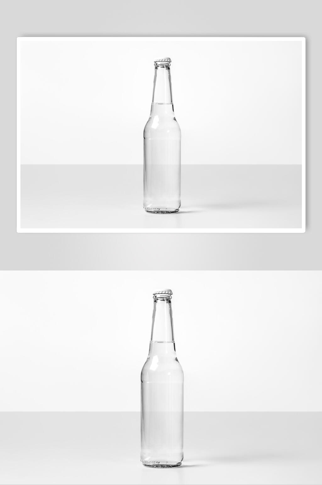 透明玻璃简约灰白啤酒瓶子样机素材