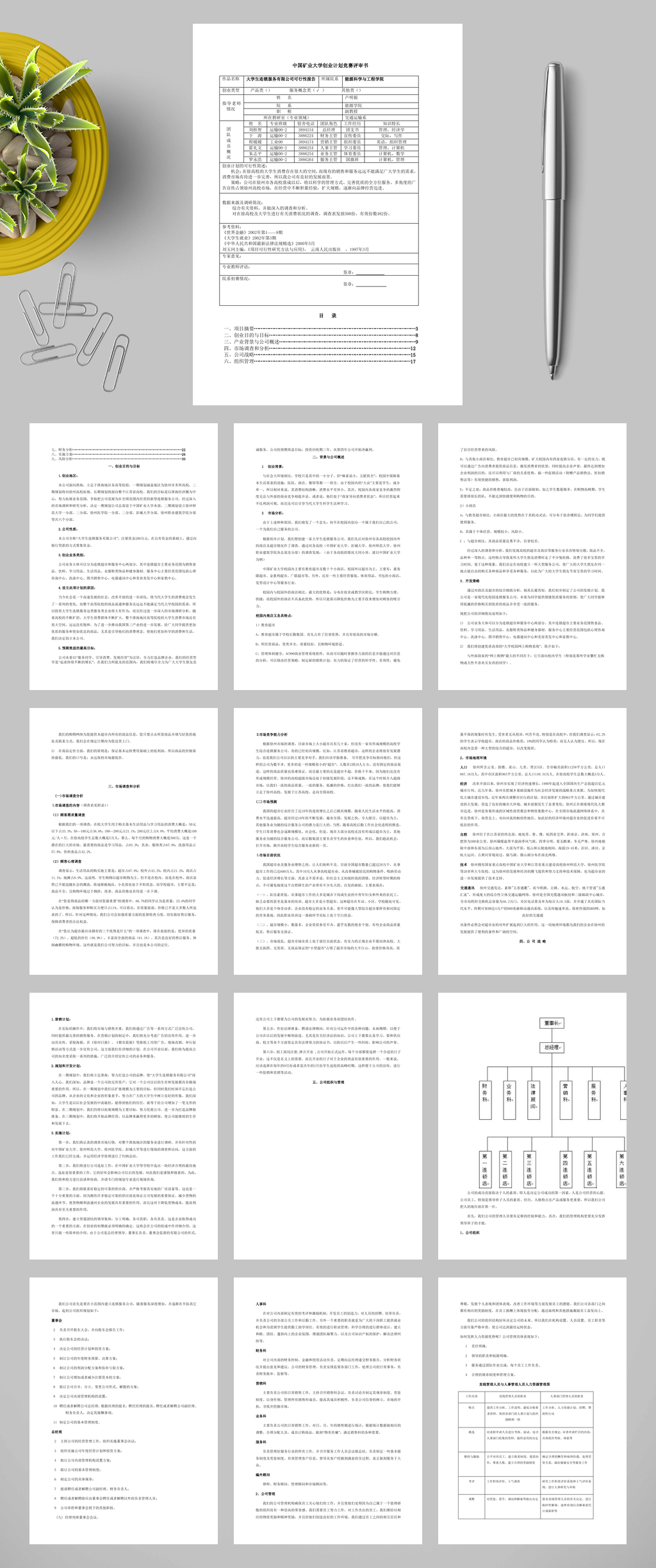 中国矿业大学创业计划竞赛评审书WORD素材