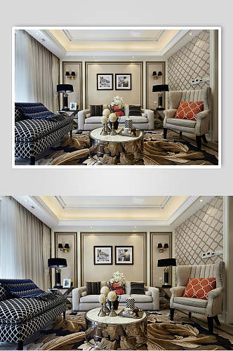 黑色格子沙发客厅四居室装修设计图片