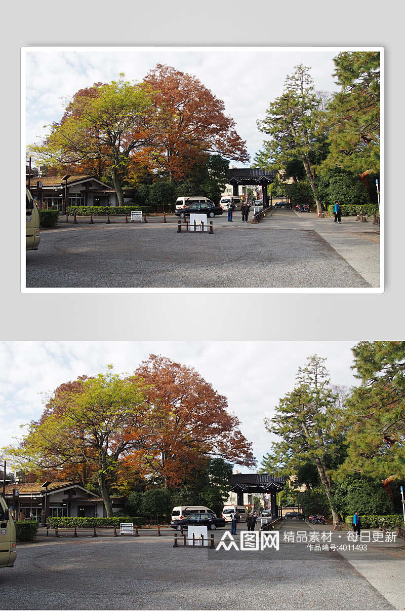 高端个性汽车树木人群日式庭院图片素材