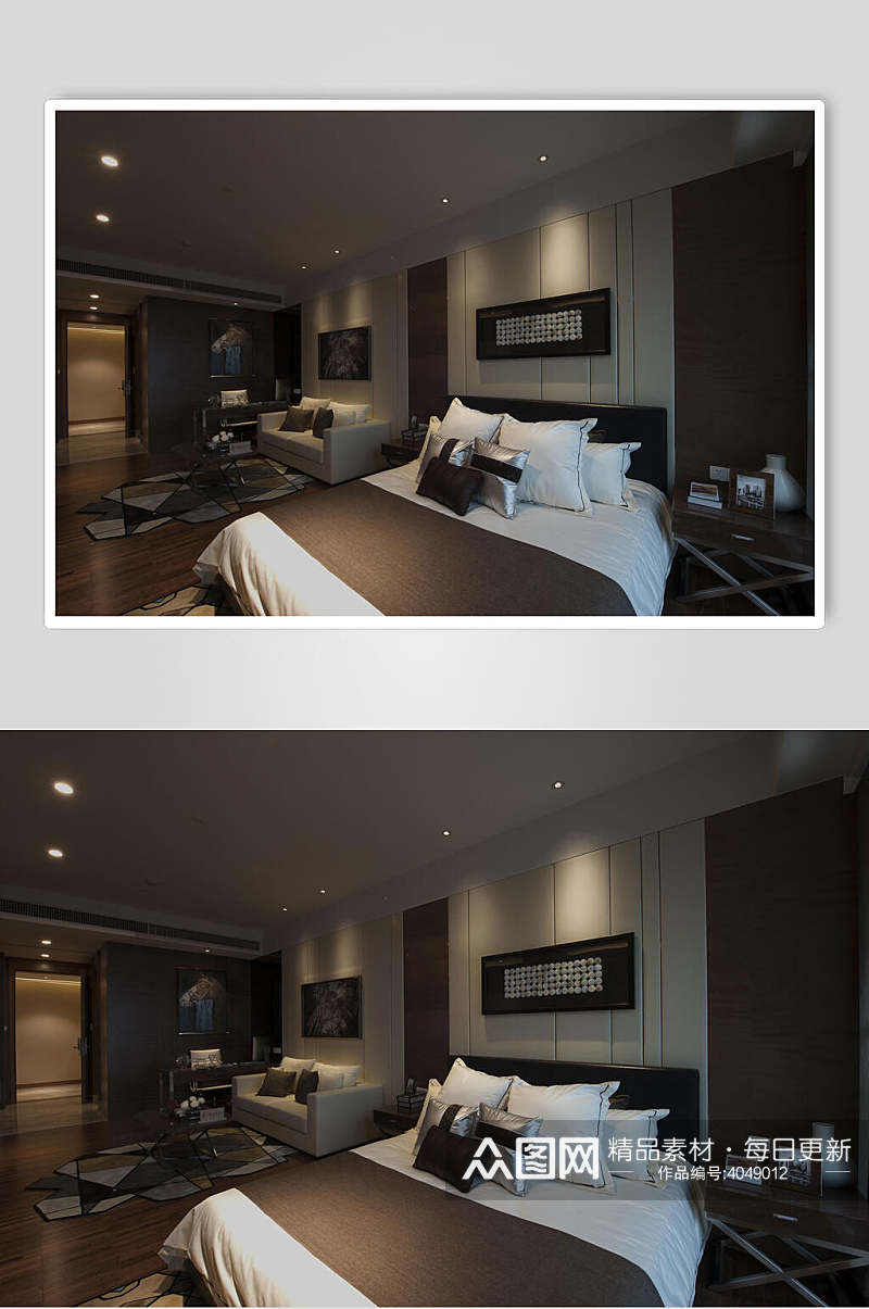 轻奢现代风卧室客厅一体小户型室内设计图片素材