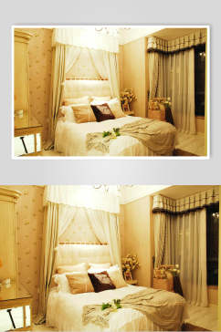 简约大气窗帘花束卧室家装设计图片