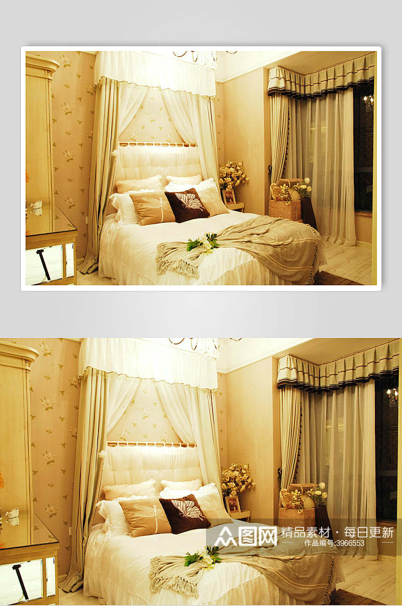 简约大气窗帘花束卧室家装设计图片素材
