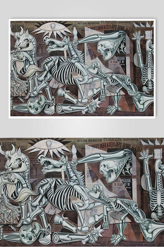 骨骼化石街头墙面涂鸦图片