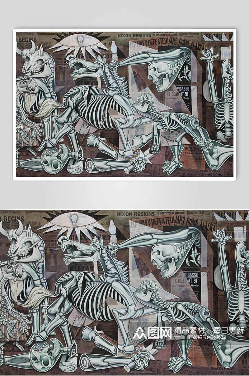 骨骼化石街头墙面涂鸦图片素材