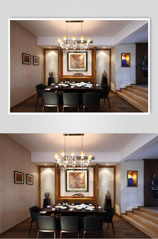 大气时尚桌椅餐具挂画餐厅装修图片