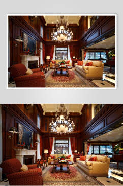 复古沙发吊灯高端创意客厅设计图片