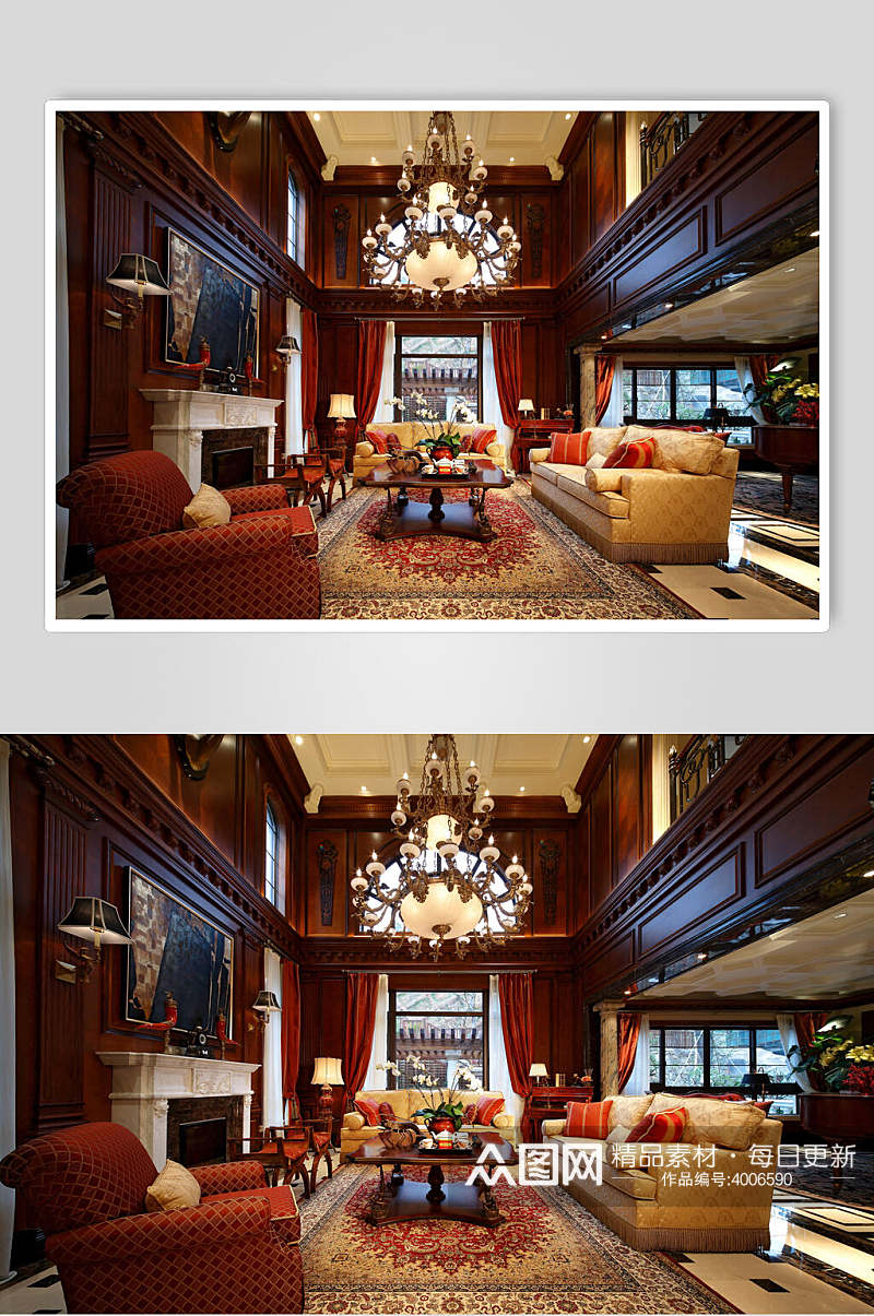复古沙发吊灯高端创意客厅设计图片素材