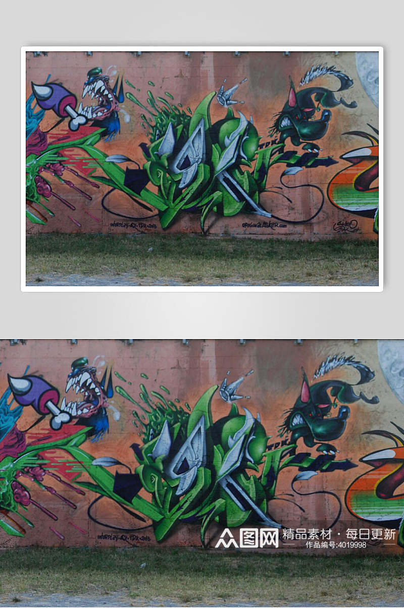 绿色火焰街头墙面涂鸦图片素材