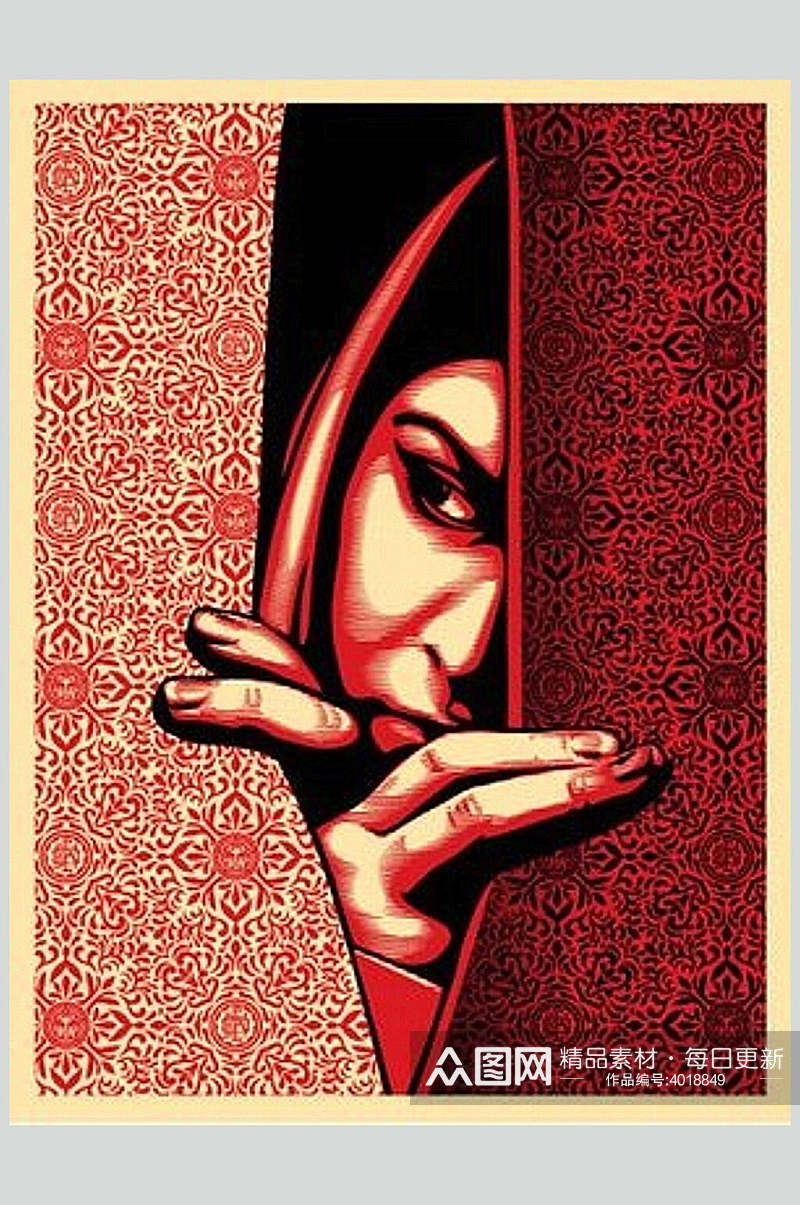 红色艺术女人街头墙面涂鸦图片素材