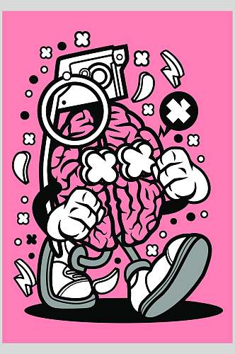 粉色大脑卡通动物人物插画素材