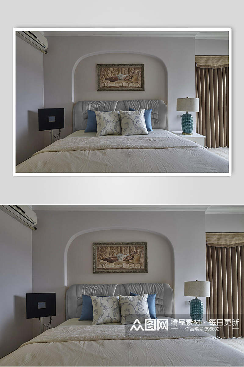 优雅清新灯罩相框卧室家装设计图片素材