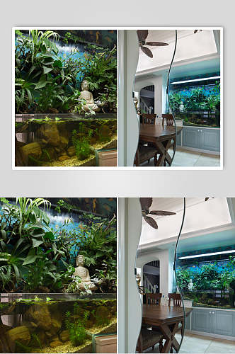 植物佛像桌椅大气时尚餐厅装修图片